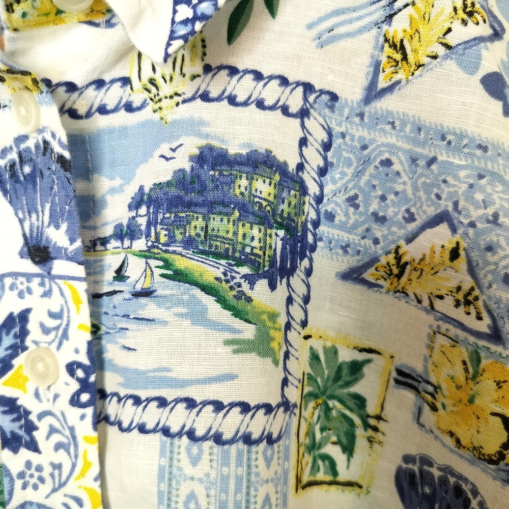J. Crew Linen Blend Button Up Shirt Floral Lemon Patchwork Cheerful - Picture 7 of 11